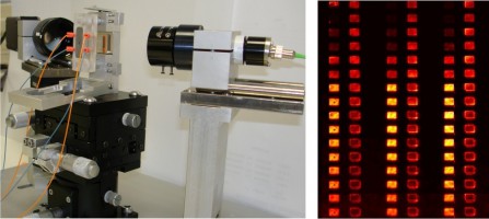 Multichannel SPR sensor - sensor system based on SPR imaging and polarization contrast (left) and a typical SPR image (right). 